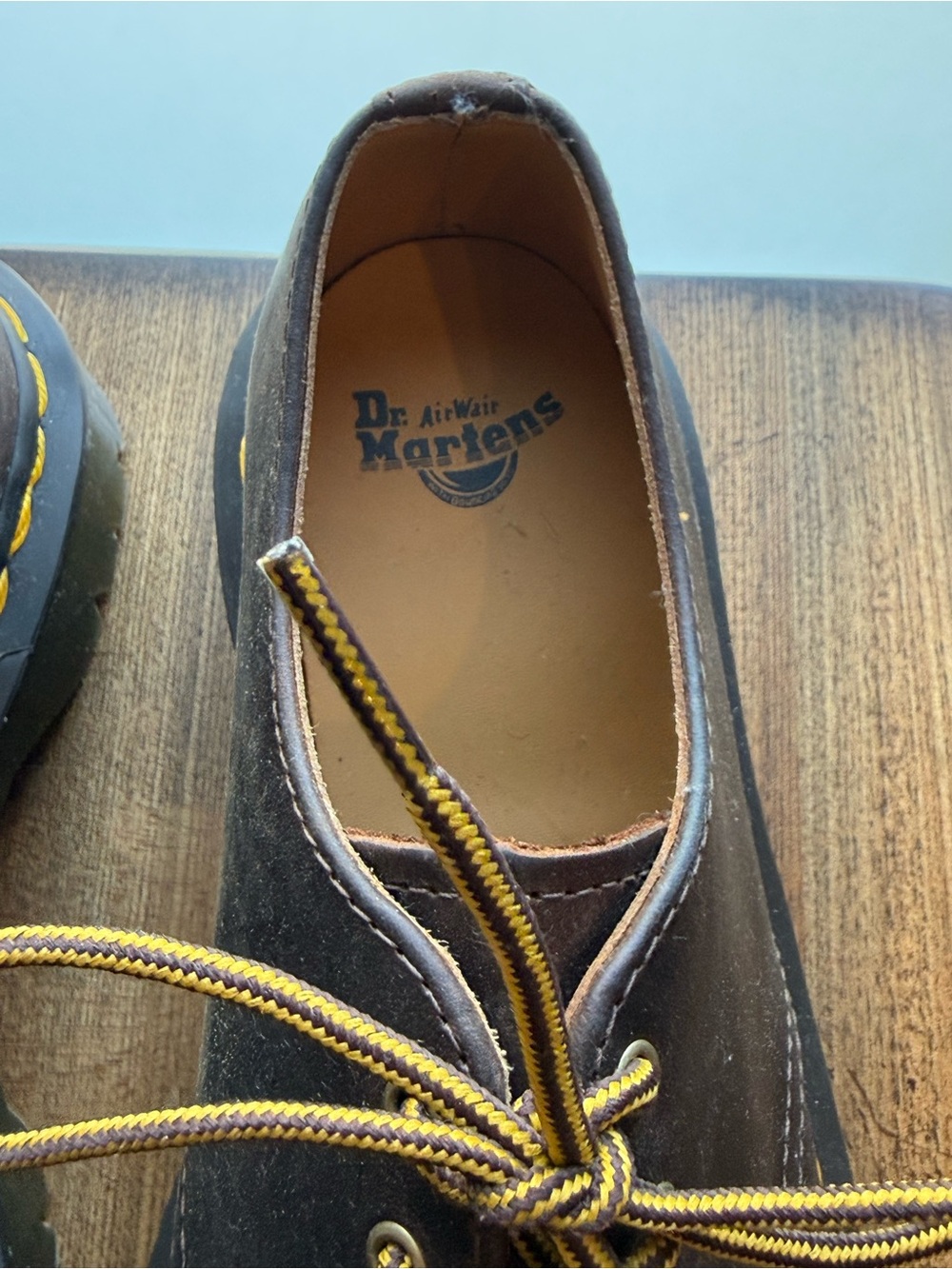 Dr. Martens Black Leather Lace-Up Platform Oxfords with Yellow Stitching - Picture 2 of 5